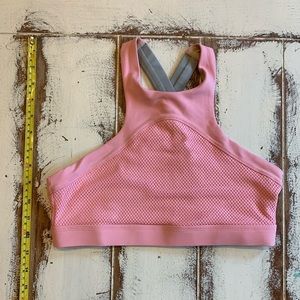 Pink High-Neck Mesh Sports Bra